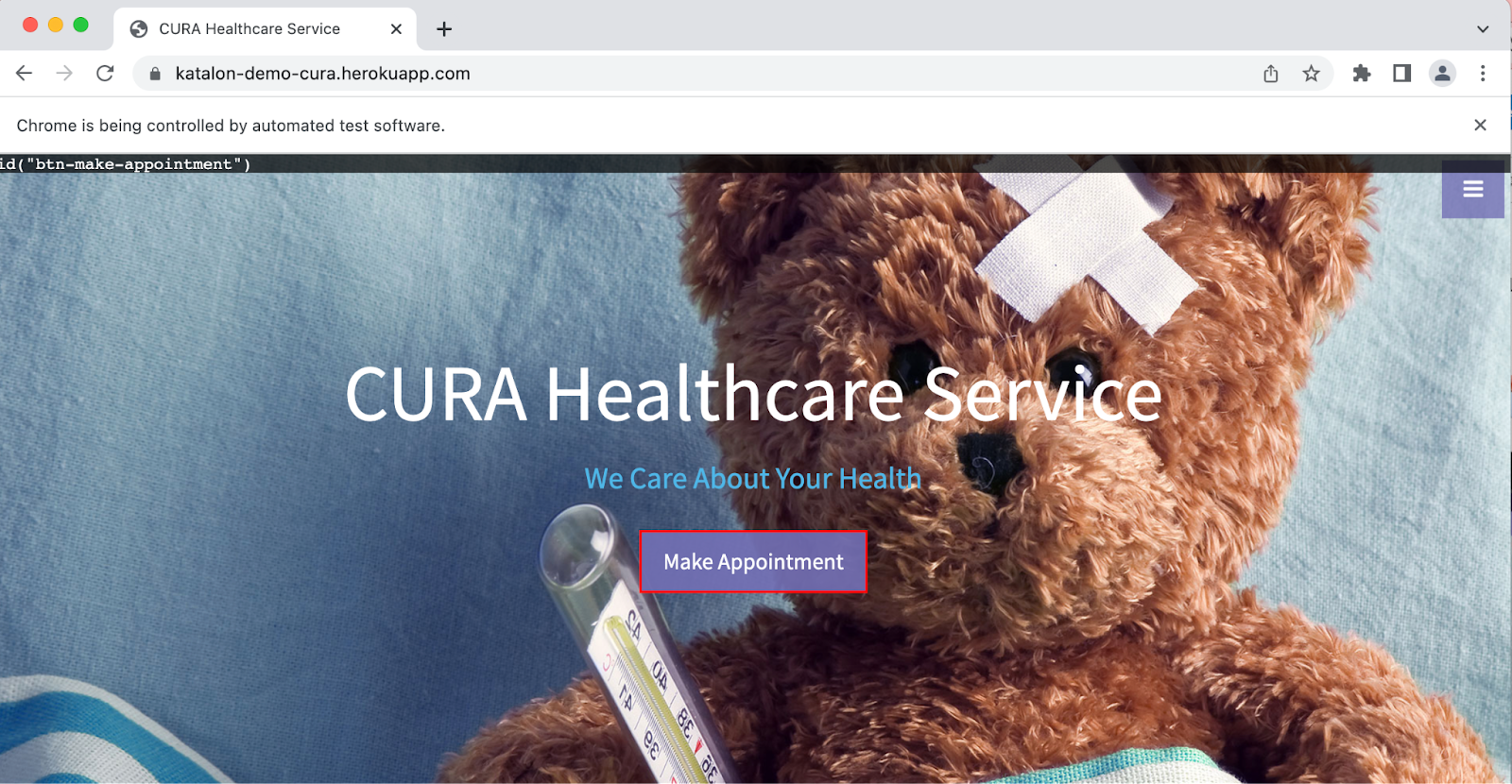 CURA Healthcare automation testing