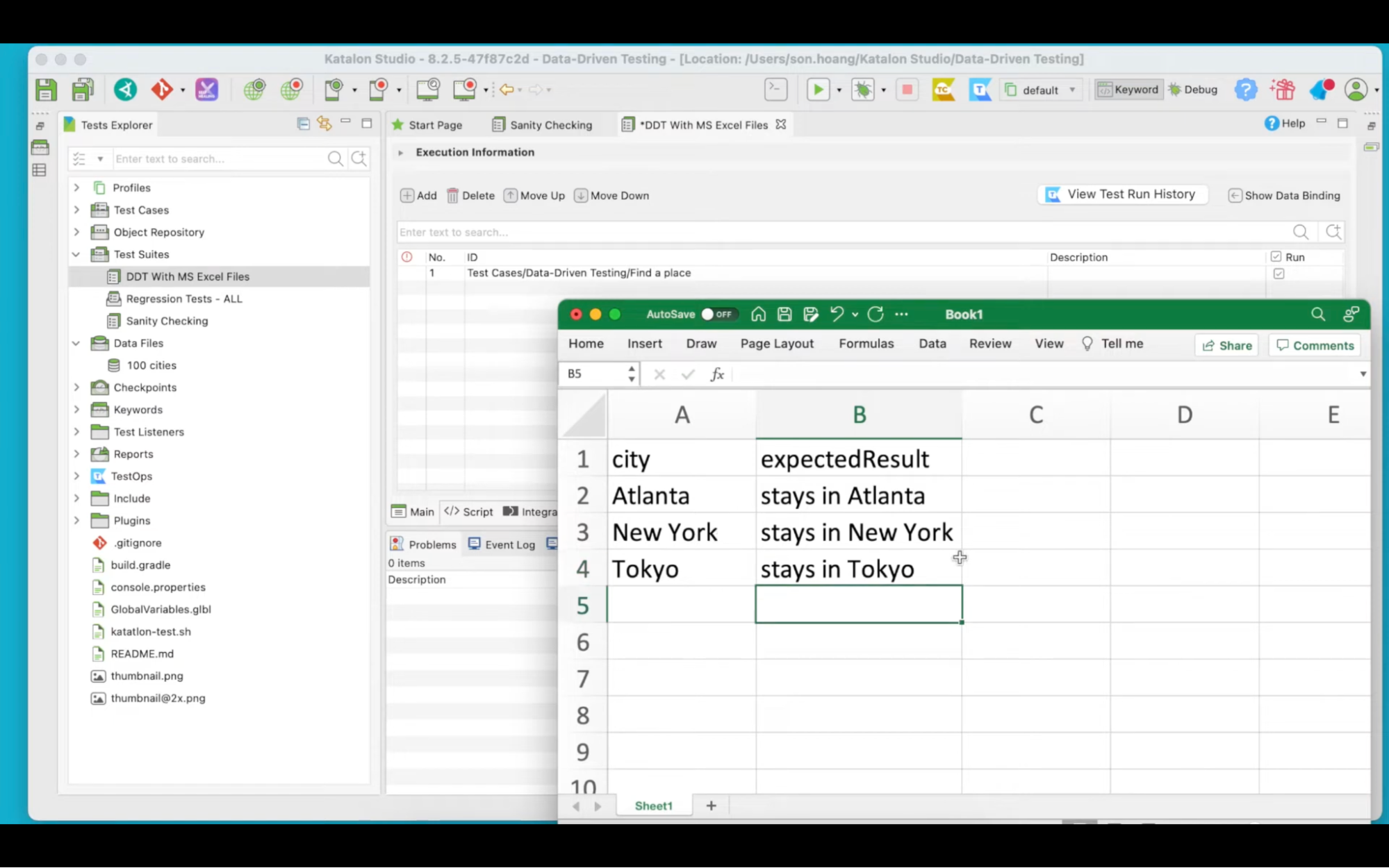 prepare your test data in an Excel sheet